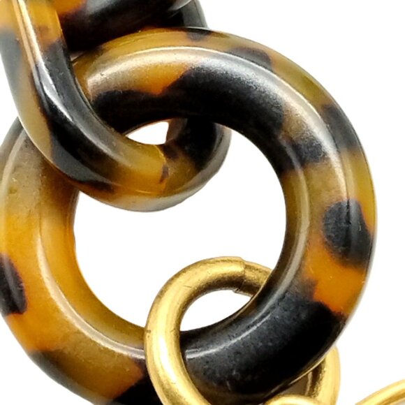 J. Crew Tortoise Shell Chain Link Statement Necklace Gold Tone Chunky - Picture 8 of 11